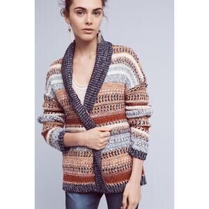 Anthropologie Knitted & Knotted Michela Chunky Colorful Wool Cardigan Sweater XS